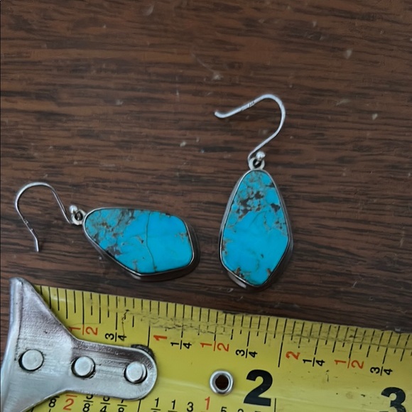Turquoise Silver Drop Earrings - Picture 6 of 6